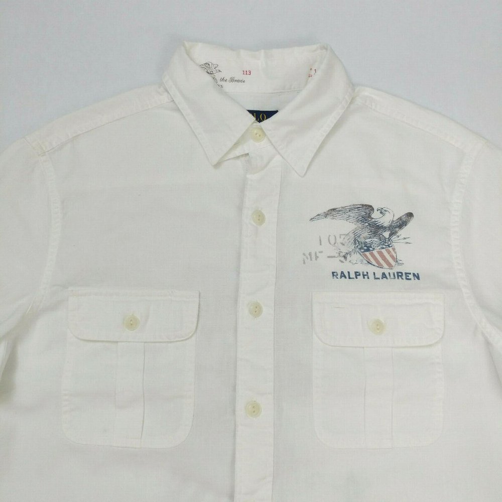 $148 Polo Ralph Lauren Eagle White Short Sleeve Men Shirt Size M Rare Pockets - Picture 4 of 9